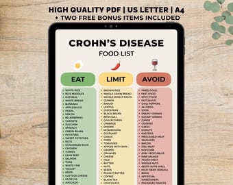 Crohn's Disease Food List Printable, Crohns Disease Diet PDF, Digestive Health Meal Plan, Crohns Disease Guide, Instant Download