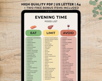 Evening Food List Printable, Evening Meal PDF, Evening Foods, Clean Eating Diet, Healthy Eating Guide, Instant Download