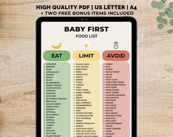 Baby First Foods Checklist Printable PDF, Baby First Foods Chart PDF, Baby Food Tracker, Baby Nutrition Guide, Instant Download