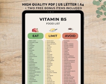 Vitamin B5 Food List Printable, High Vitamin B Foods, B5 Vitamin Diet, Pro-Vitamin B5 Chart, Vitamins Sources, Vitamin Foods Reference Chart