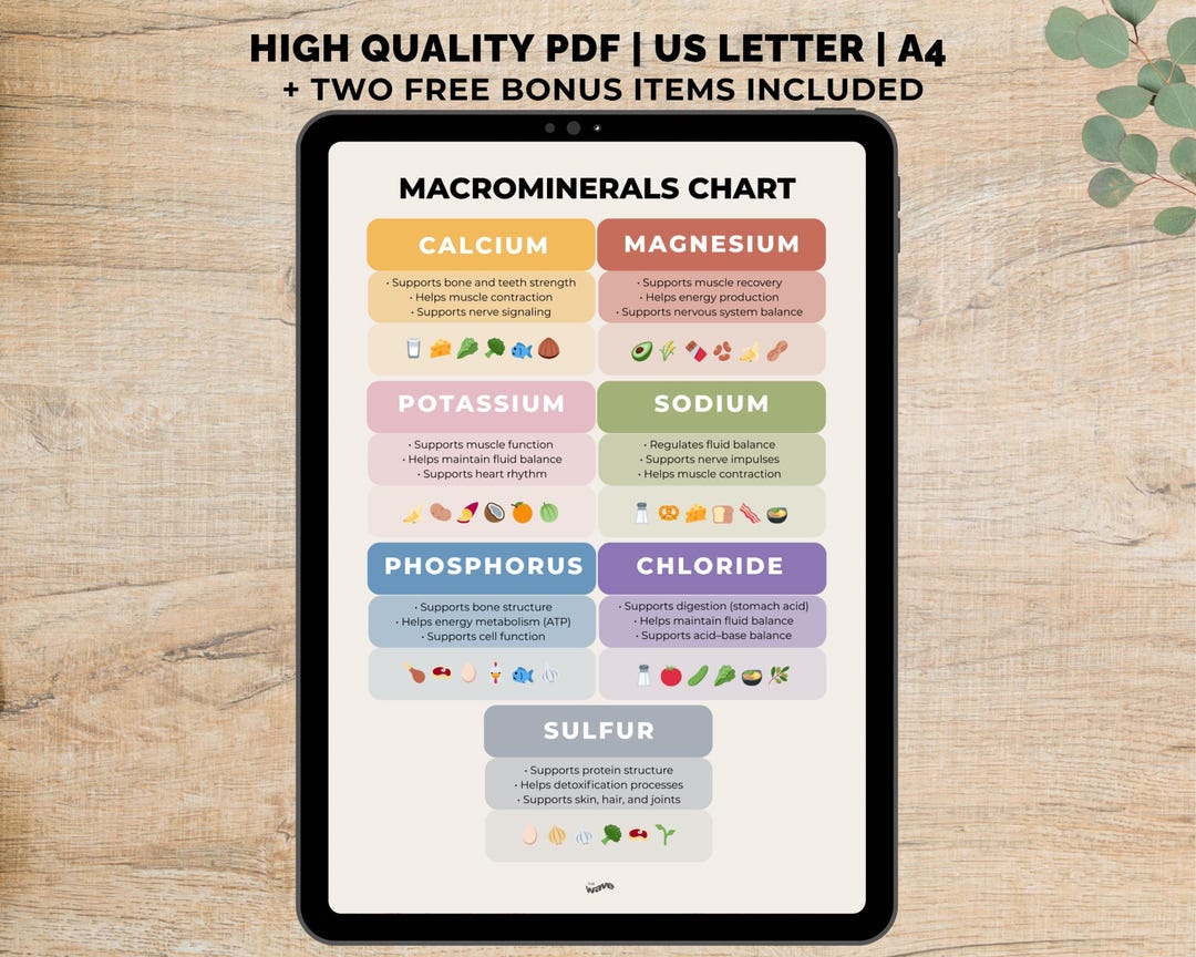 Minerals Chart Sheet Printable, Nutrition Guide PDF, Calcium Magnesium ...