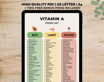 Vitamin A Food List Printable, High Vitamin A Foods, Vitamin A Rich Diet, Vitamin A Chart, Vitamins Sources, Vitamin Foods Reference Chart