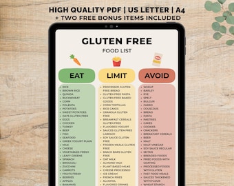 Gluten Free Food List Printable, Gluten Free Grocery List PDF, Gluten Free Shopping List for Celiac & Gluten Intolerance, Food to Avoid List