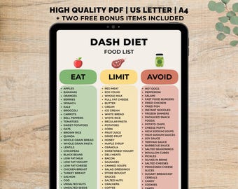Elenco stampabile degli alimenti della dieta DASH, tabella degli alimenti della dieta DASH in formato PDF, dieta per l'ipertensione, alimenti per l'ipertensione, tabella dietetica a basso contenuto di sodio e sale