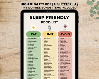 Slaapondersteuning voedsellijst afdrukbaar, gezonde slaapvoedselkaart pdf, Mind Diet Foods, Brain Food List, Mind Diet afdrukbaar, Instant Download