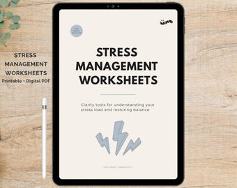 Stress Management Worksheets Printable, Stress Relief Workbook PDF, Coping Skills Template, Daily Stress Tracker, Mental Health Planner
