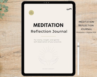Meditation Reflection Journal, Guided Meditation, Printable Wellness Worksheets, Mindfulness Workbook, Emotional Awareness,Practice Tracking