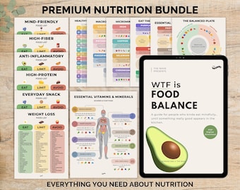 Nutritional Bundle Printable, Nutrition Guide PDF, Healthy Eating Guide, Food Charts, Vitamin Chart, Vitamins Sources, Grocery List