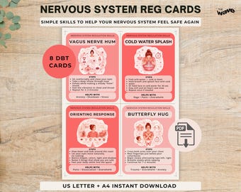 DBT Nervous System Regulation Cards, Vagus Nerve Exercises, Self Regulation Skills, Stress Relief Tools, Mental Health & Anxiety Flashcards