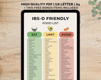 IBS-D Food List Printable, Digestive Foods, IBS Food Chart, Gut Health Grocery list, IBS Friendly Foods pdf, Gut Health Diet