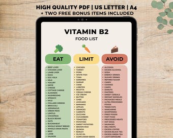 Vitamin B2 Food List Printable, High Vitamin B Foods, B Vitamins Diet, Vitamin B2 Chart, Vitamins Sources, Vitamin Foods Reference Chart