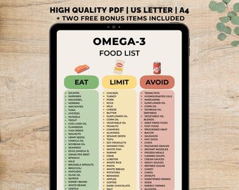 Omega 3 Food List Printable, Healthy Fats, Omega-3 foods, Omega 3 Sources List, Low Fat Foods, Healthy Fats Chart, Low Cholesterol Foods