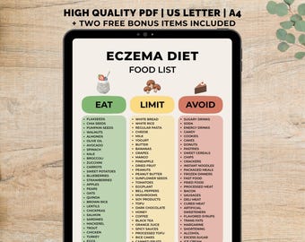 Eczema Food List Printable, Eczema Diet PDF, Food for Skin, Eczema Meals, Eczema Diet Chart, Dermatitis Food List, Instant Download