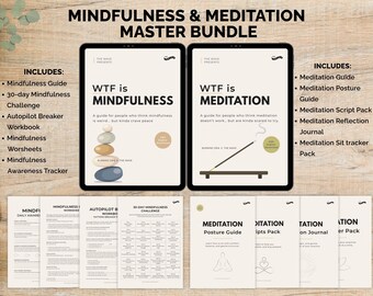 Mindfulnessbundel | Meditatiebundel | PLR-bundel geestelijke wellness en zelfzorg | Mindfulness- en meditatiedagboek en hulpmiddelen pdf afdrukbaar