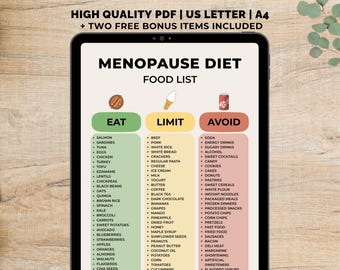 Menopause Diet Food List Printable, Menopause Diet Food Chart PDF, Menopause Diet Food List Poster, Diet Plan Menopause, Instant Download