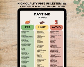 Daytime Food List Printable, Healthy Foods Chart PDF, Healthy Foods, Clean Eating Diet, Healthy Eating Guide, Instant Download