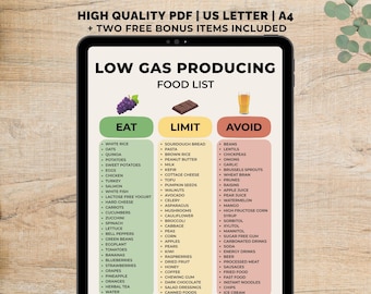 Low Gas Food List Printable, Digesting Food Chart PDF, Gas Friendly Foods, Stomach Health Diet, Gut Foods Meal Plan, Instant Download