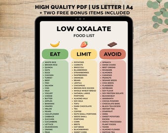 Afdrukbare voedsellijst met laag oxalaatgehalte, niersteendieet supermarkt pdf, voedselkaart nier, oxalaatvriendelijk voedsel, grafiek nierdieet