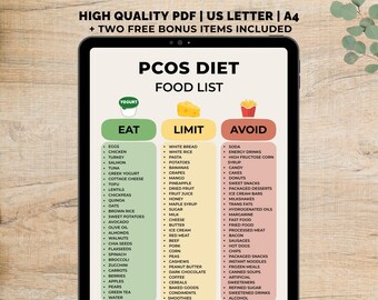 PCOS Food List Printable, PCOS Diet Food Chart pdf, PCOS Foods, Glycemic Index Foods, Prediabetes Foods, Hormone Balance Meal Plan