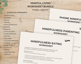 Mindfulness Worksheets Printable · Real-Life Mindfulness Exercises · Daily Awareness & Stress Relief Templates · Mental Health Bundle
