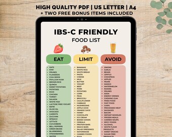 IBS-C Food List Printable, IBS Friendly Foods pdf, IBS Food Chart, Gut Health Diet, Digestive Foods, Gut Health Grocery list