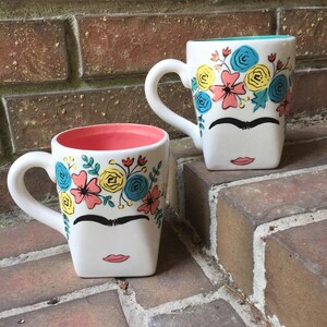 Handpainted Frida Mug: Custom Quote, Colorful Floral Design, 20oz