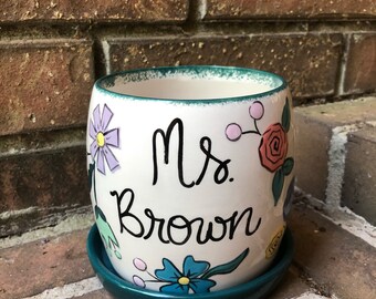 Personalized Floral Planter with Tray