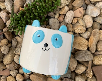 Hand-Painted Panda Planter: Custom Color Ceramic Succulent Pot