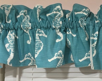 Curtains Seahorse Slub Teal Valances, 12 inch, lined Teal Valances