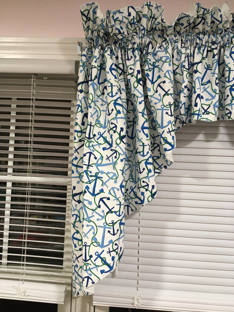 Shades of Blue Anchors on White Curtains Etsy