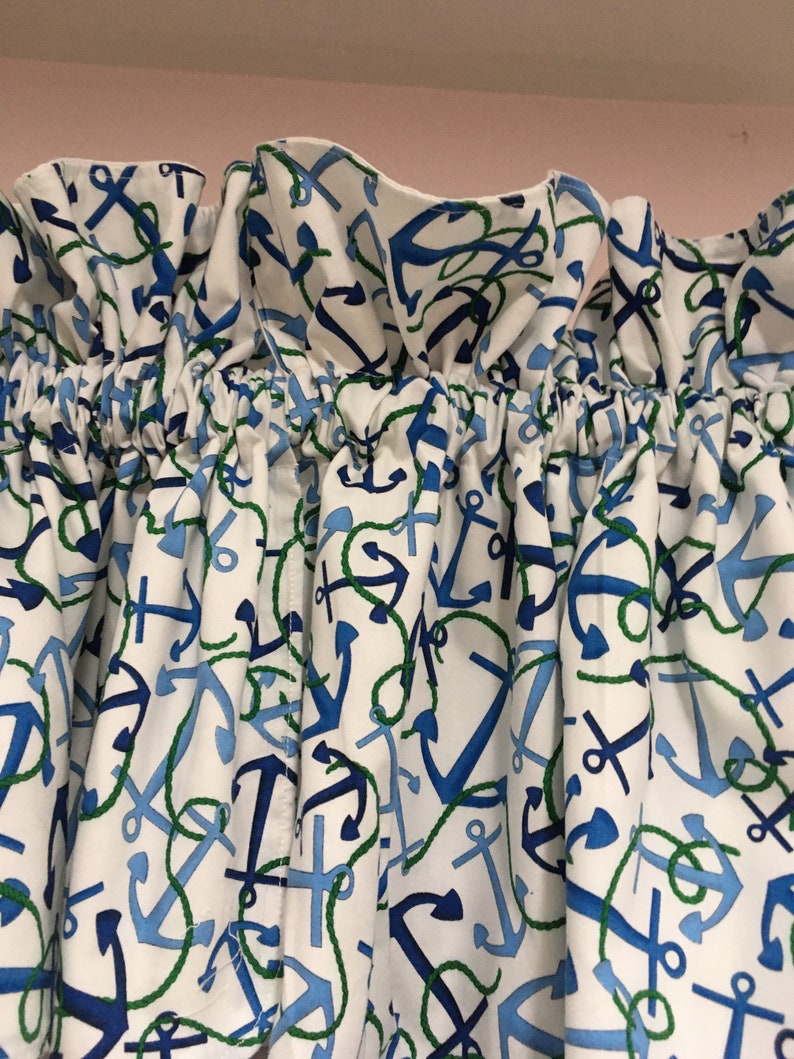 Shades of Blue Anchors on White Curtains Etsy