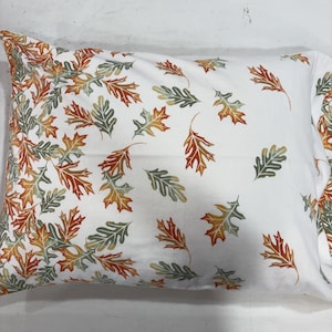 Handmade Fall Leaves Pillowcase-White Flannel Bed Pillow cover-Autumn decor