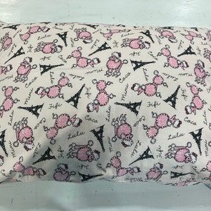 Pillowcase, standard size, light weight flannel. Fifi the Poodle and Eiffel Tower print
