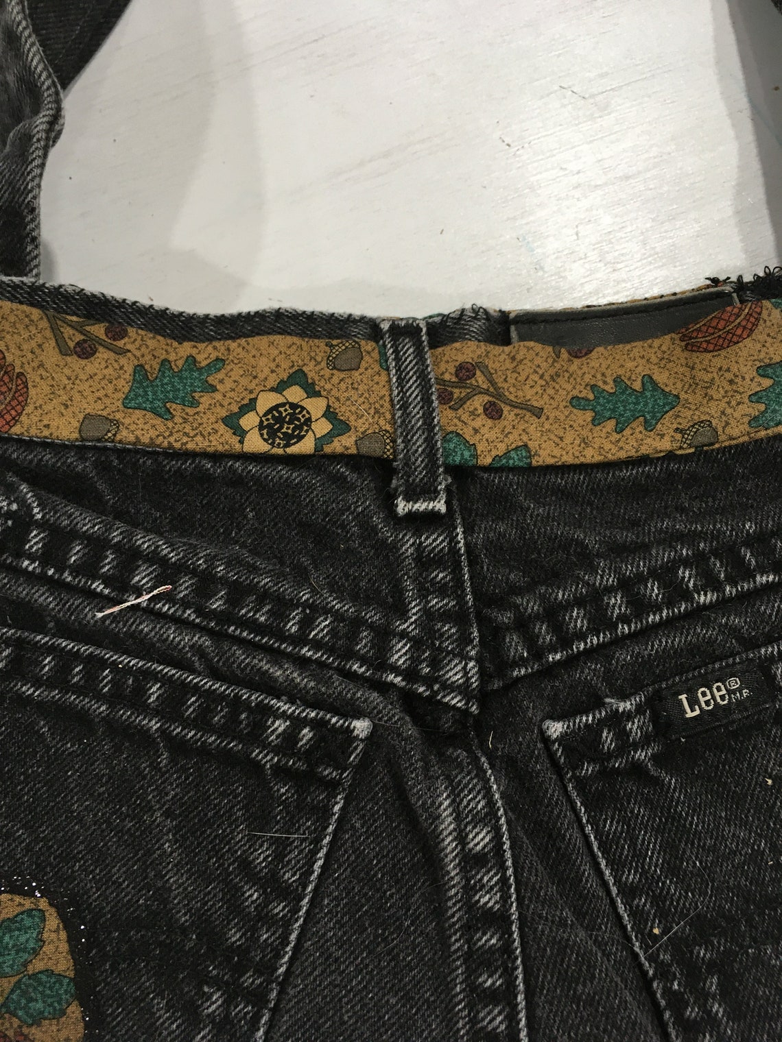 Black Denim Bag With Autumn Print Lining Etsy