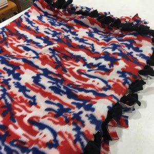Hand Tied Red White and Blue Fleece Blanket
