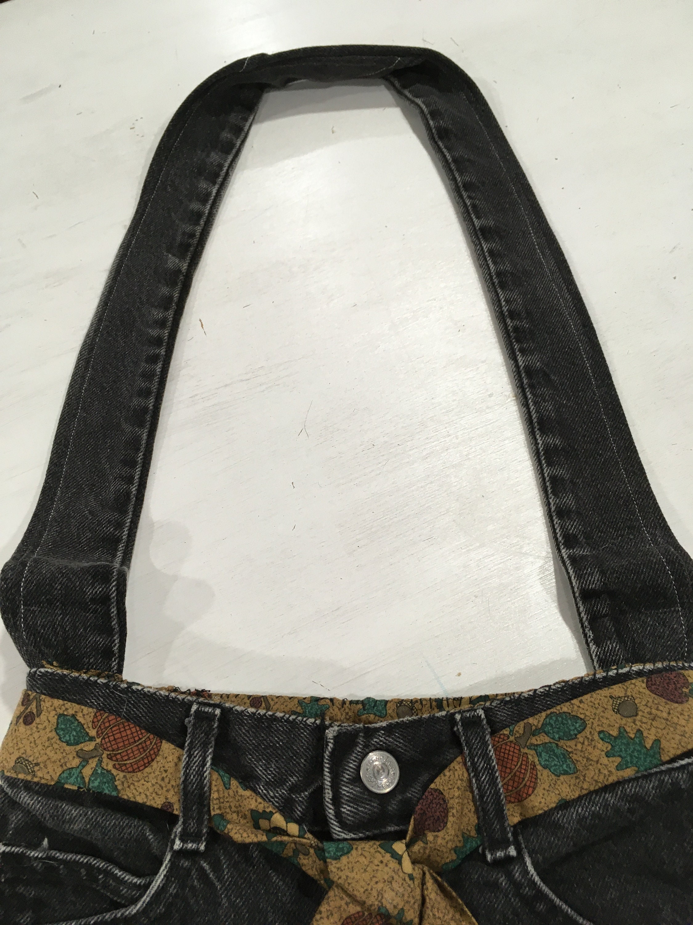 Black Denim Bag With Autumn Print Lining Etsy