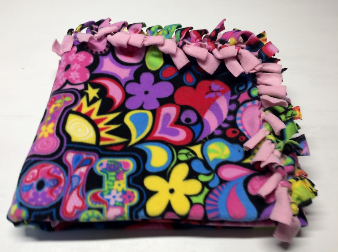 Handmade Fleecetied Flower Power Blanket Etsy