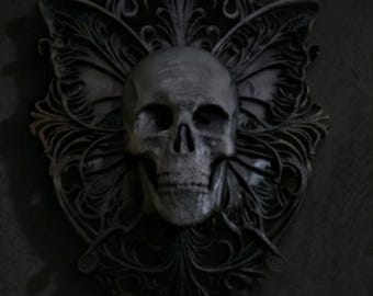 Gothic Skull Wall Decor Victorian Filigree Butterfly Skull, Macabre Home Art Dark Aesthetic Gothic Ornament.