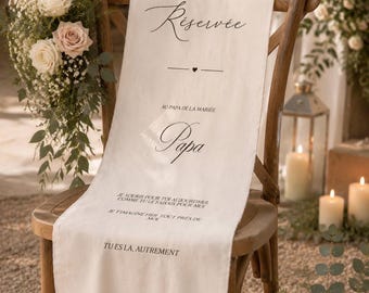 Draps commémoratif, panneau commémoratif mariage, pour chaise, réservé aux proches défunts. Tissu