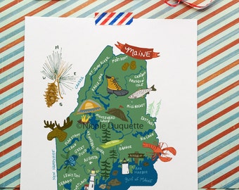 Maine Illustrated 8"x10" Map