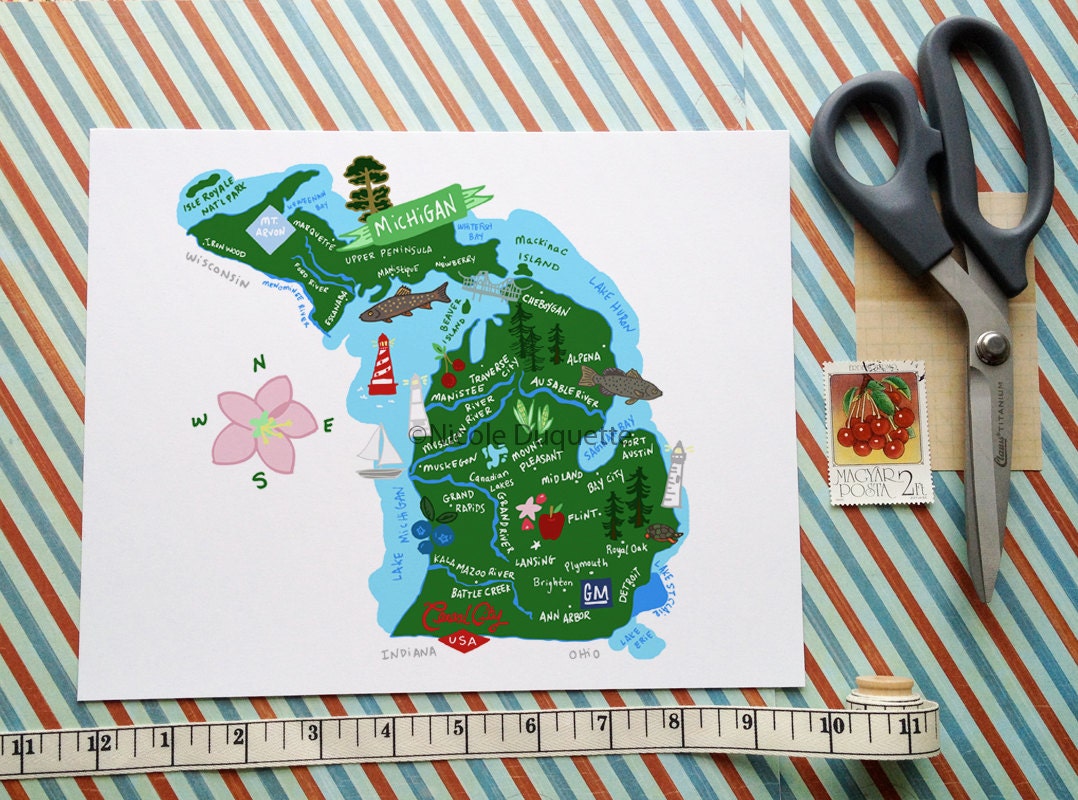 Michigan Illustrated 8x10 Map - Etsy