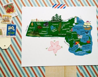 Massachusetts Illustrated 8"x10" Map