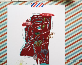 Mississippi Illustrated 8"x10" Map