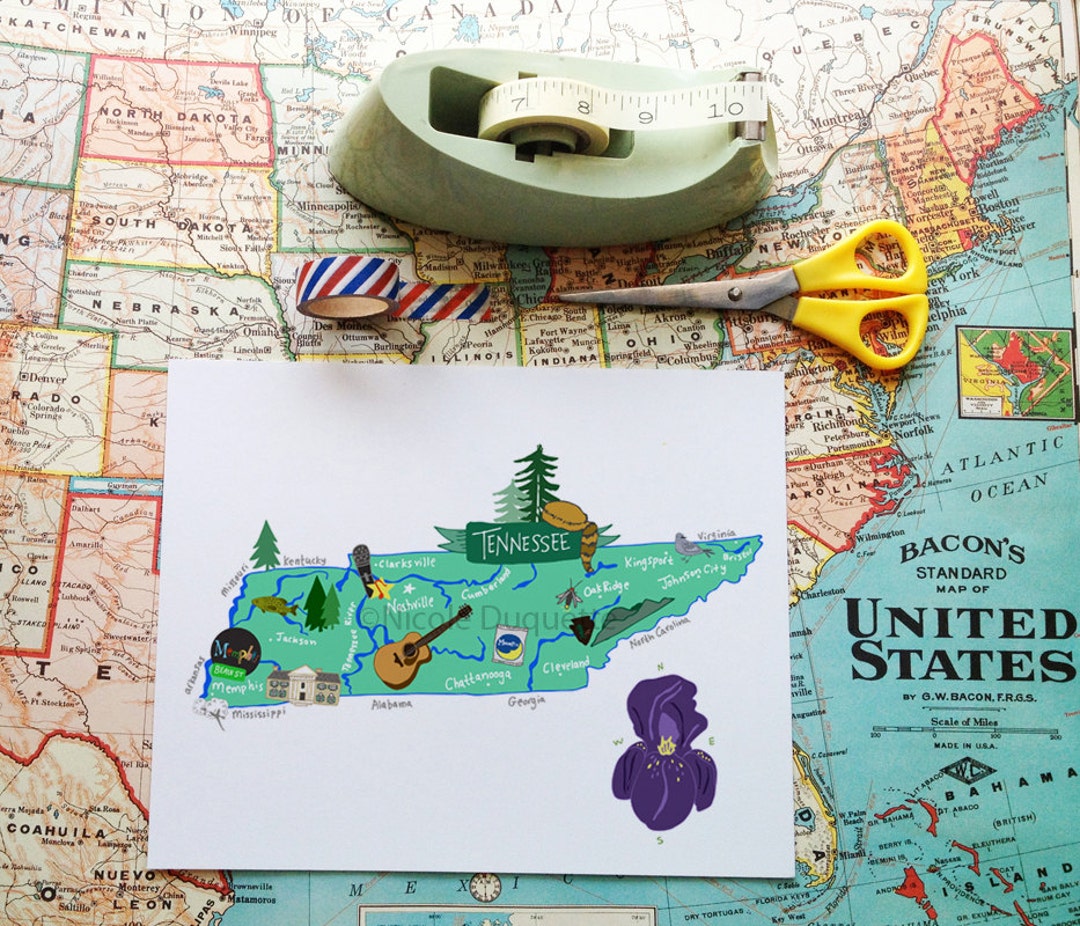 Tennessee Illustrated 8x10 Map - Etsy