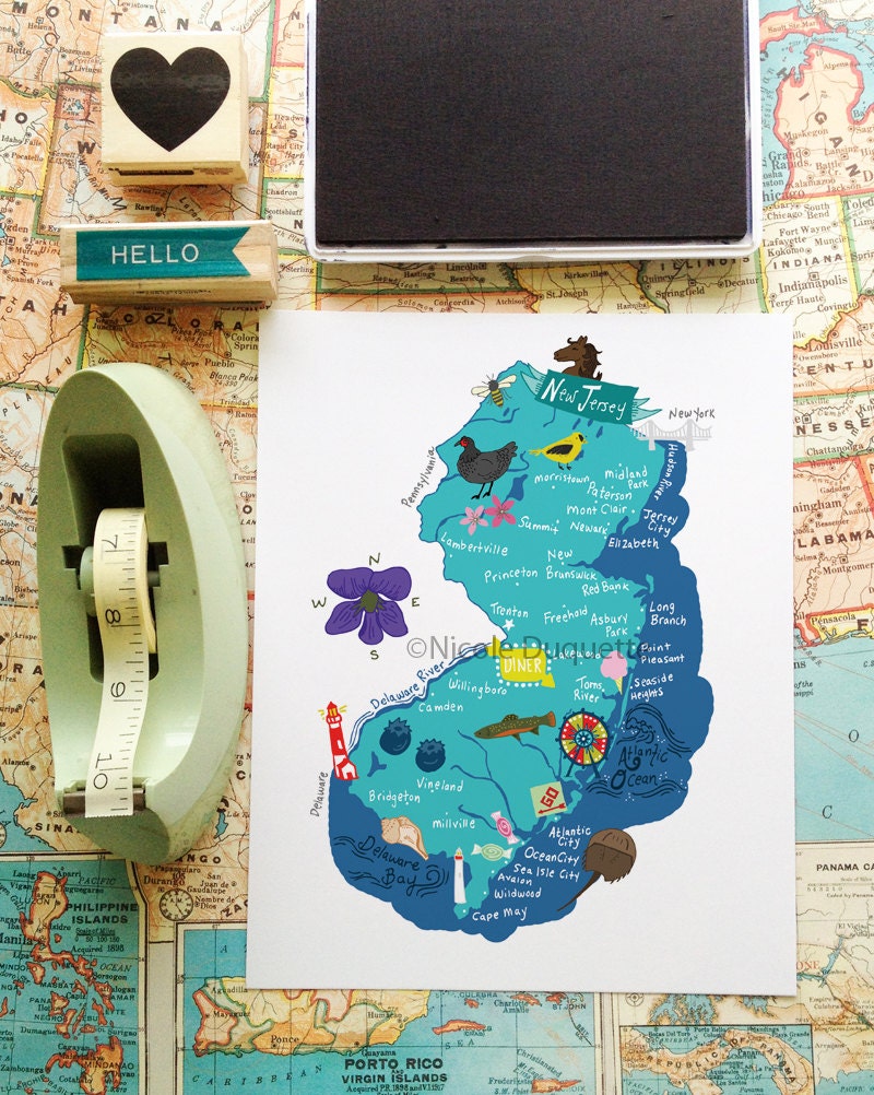 New Jersey Illustrated 8x10 Map - Etsy