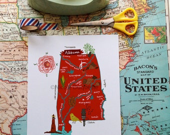 Alabama Illustrated 8"x10" Map