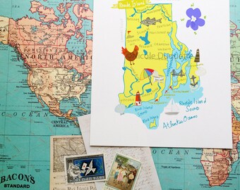 Rhode Island Illustrated 8"x10" Map