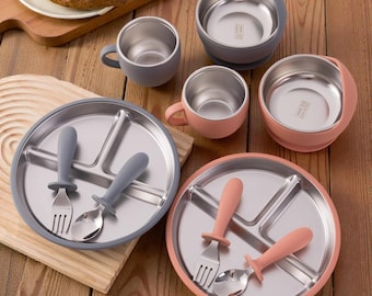 Set per lo svezzamento, set per l'alimentazione del bambino, set per lo svezzamento per bambini piccoli, piatto per bambini, regalo per baby shower, regalo per neonati, piatto in acciaio inossidabile