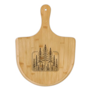 Engraved Pine Forest Bamboo Pizza Board | Paddle Serving Board