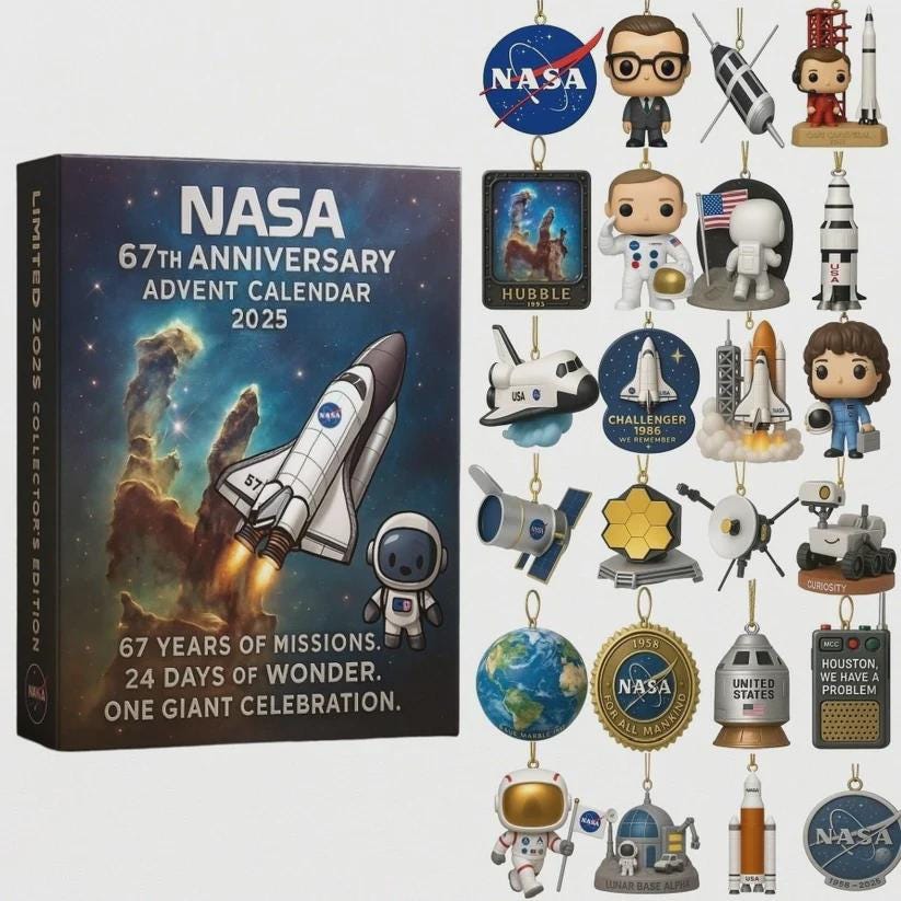 Discover NASA 67th Anniversary Advent Calendar 2025, Space Exploration Countdown Gift, 24 Mini Ornaments Collectible Set